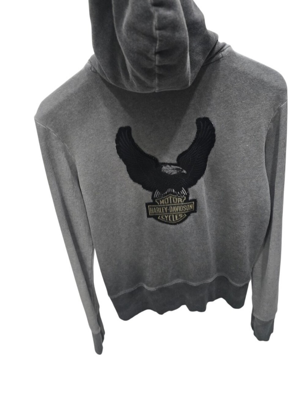 Poshmark: Washed Gray Zip Hoodie Eagle Moto Biker Y2K Grunge Sz M - Picture 3 of 12
